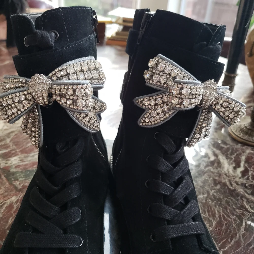 KURT GEIGER LONDON Women's Sutton Bow Suede Combat Boots - Picture 5 of 7
